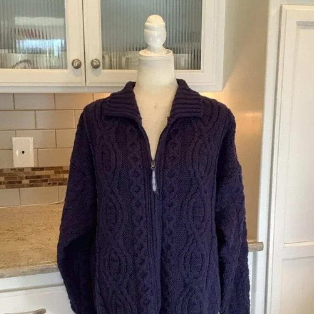 Men’s Aran Crafts Merino Wool Zip Front Cardigan Size Large